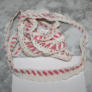 CROCHET LACE Pillow Case Edge - Pink Ribbon White Circular 2 - 38" around